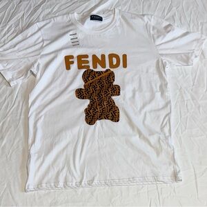 White T-Shirt with Brown Bear Design